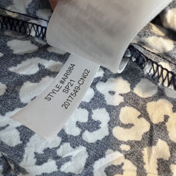 J Crew Midi Dress Womens Medium Blue White Leopard Print Puff Sleeve Tiered Boho - Picture 12 of 13